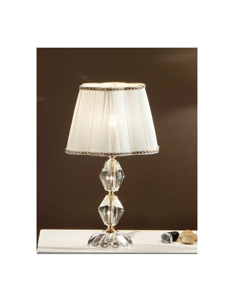 Lampada da tavolo Brigida in cristallo con paralume avorio e finiture oro, E14 | Ondaluce -ONDALUCE