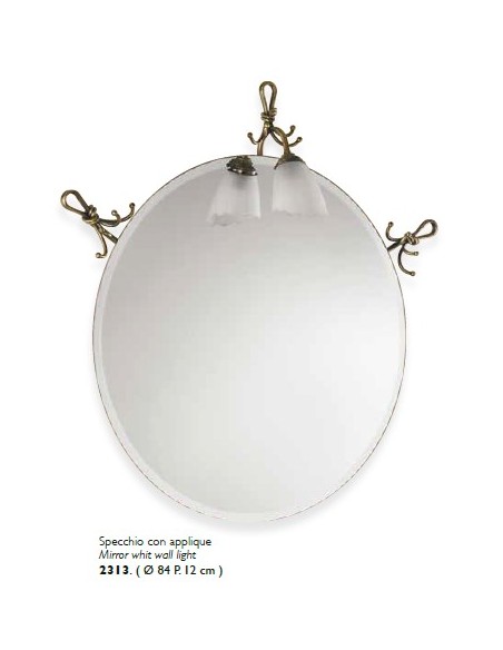 Specchio tondo con applique classico country Nodo in ottone brunito, fatto a mano | Flab -FLAB