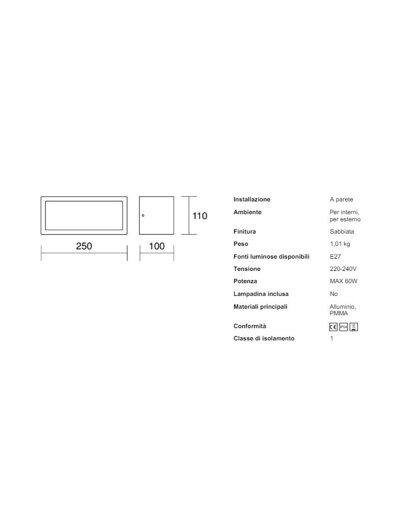 Applique squadrata Dèco in alluminio bianco con luce su 3 lati, E27, IP54 | Affralux -AFFRALUX