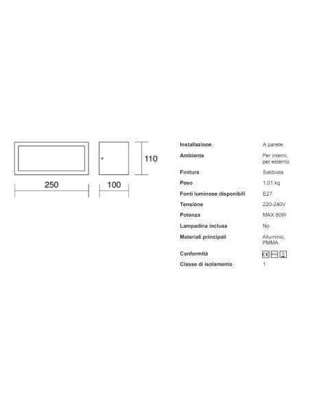 Applique squadrata Dèco in alluminio bianco con luce su 3 lati, E27, IP54 | Affralux -AFFRALUX