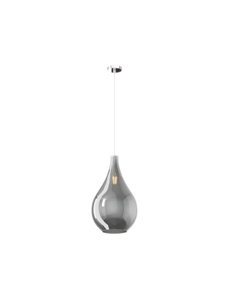 Lampada a sospensione Drop a goccia Ø 26 in vetro soffiato fumè, base cromo, E27 | Top Light -TOP LIGHT
