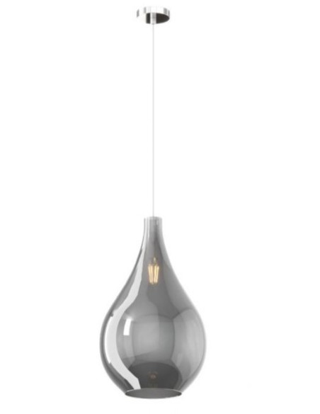 Lampada a sospensione Drop a goccia Ø 26 in vetro soffiato fumè, base cromo, E27 | Top Light -TOP LIGHT