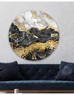 Orologio da parete Gold Ø 60 cm in resina colata a mano effetto marmo nero e oro | Artidea -ARTIDEA