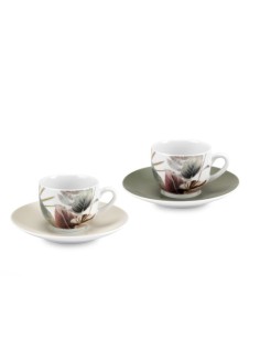 Set 6 tazzine da caffè con piattino Malika in porcellana decoro foglie 90 ml | Fade -FADE