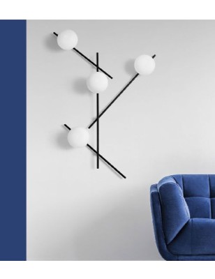 Plafoniera applique Mikado 4 luci in metallo nero e vetro bianco latte, G9 | Sforzin Miloox -SFORZIN - MILOOX 2