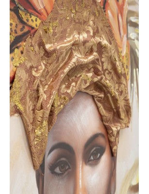 Quadro Deva donna africana su tela, inserti in tessuto oro e cornice oro, 122x82 cm | Mauro Ferretti -MAURO FERRETTI 2