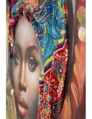 Quadro Deva donna africana su tela, inserti in tessuto multicolor e cornice oro, 122x82 cm | Mauro Ferretti -MAURO FERRETTI 2