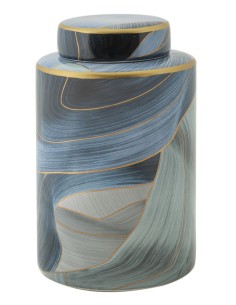 Vaso con coperchio in ceramica decorata blu e oro, collezione Elegant | Mauro Ferretti -MAURO FERRETTI