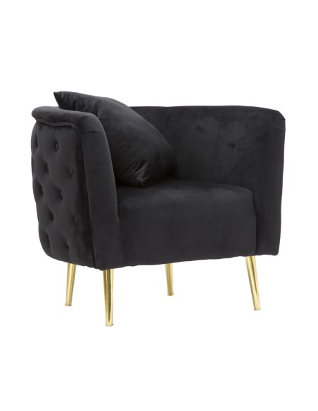 Poltrona glamour in velluto nero con gambe oro e cuscino, 76x74x73 cm | Mauro Ferretti -MAURO FERRETTI