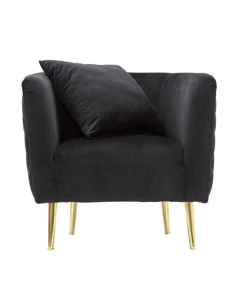 Poltrona glamour in velluto nero con gambe oro e cuscino, 76x74x73 cm | Mauro Ferretti -MAURO FERRETTI