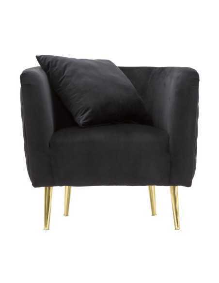 Poltrona glamour in velluto nero con gambe oro e cuscino, 76x74x73 cm | Mauro Ferretti -MAURO FERRETTI