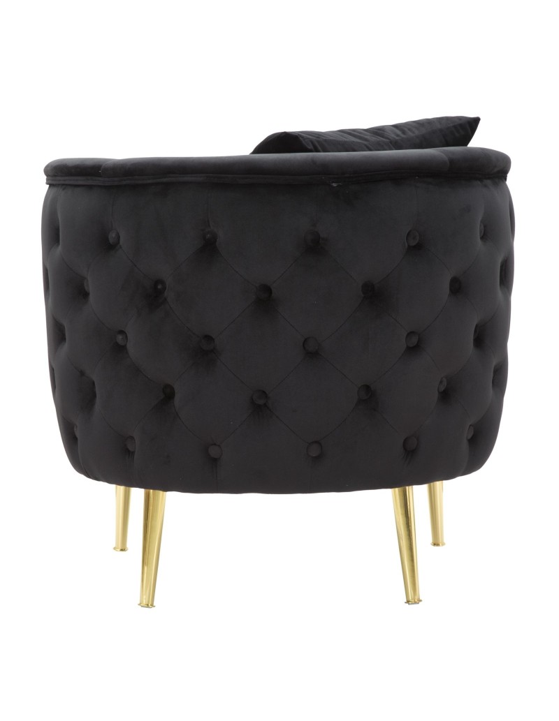 Poltrona glamour in velluto nero con gambe oro e cuscino, 76x74x73 cm | Mauro Ferretti -MAURO FERRETTI