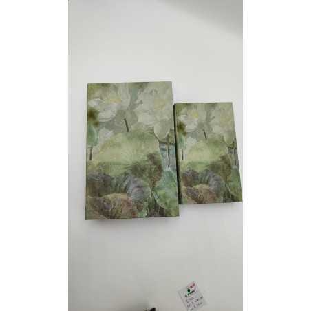 Set 2 libri contenitore in cartonato resinato, decoro Fiori di Loto | Innova Living -INNOVA LIVING