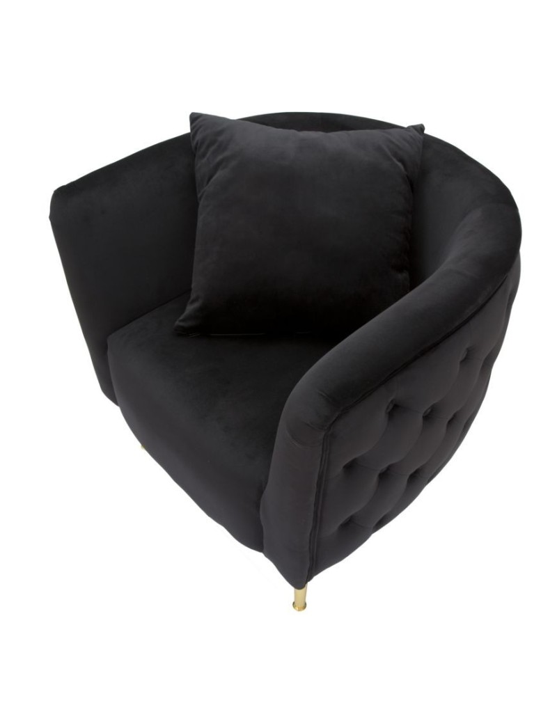 Poltrona glamour in velluto nero con gambe oro e cuscino, 76x74x73 cm | Mauro Ferretti -MAURO FERRETTI