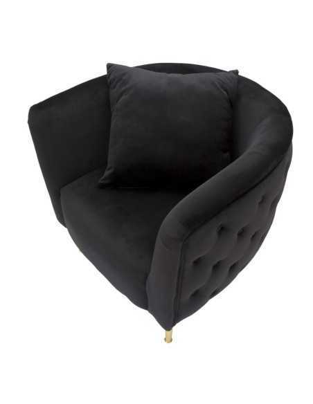 Poltrona glamour in velluto nero con gambe oro e cuscino, 76x74x73 cm | Mauro Ferretti -MAURO FERRETTI