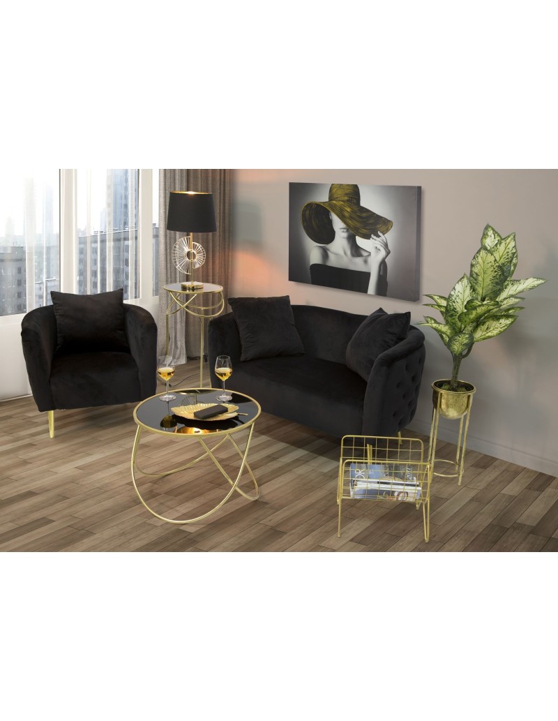 Poltrona glamour in velluto nero con gambe oro e cuscino, 76x74x73 cm | Mauro Ferretti -MAURO FERRETTI