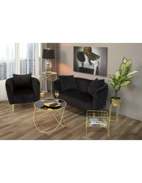 Poltrona glamour in velluto nero con gambe oro e cuscino, 76x74x73 cm | Mauro Ferretti -MAURO FERRETTI
