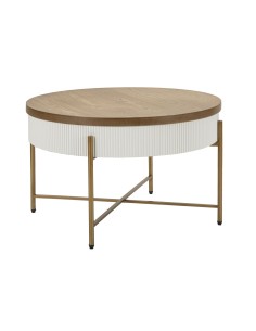 Tavolino contenitore Tolosa 80x48 cm bianco, piano frassino e gambe oro | Mauro Ferretti -MAURO FERRETTI