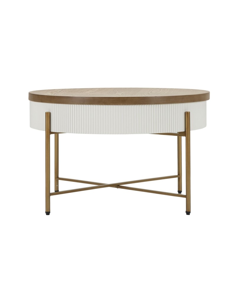 Tavolino contenitore Tolosa 80x48 cm bianco, piano frassino e gambe oro | Mauro Ferretti -MAURO FERRETTI