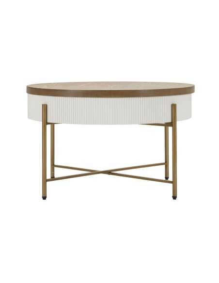 Tavolino contenitore Tolosa 80x48 cm bianco, piano frassino e gambe oro | Mauro Ferretti -MAURO FERRETTI