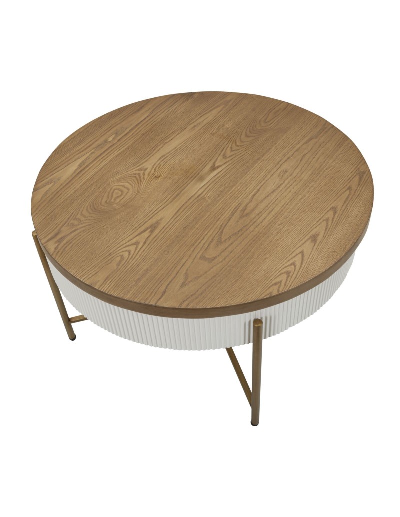 Tavolino contenitore Tolosa 80x48 cm bianco, piano frassino e gambe oro | Mauro Ferretti -MAURO FERRETTI