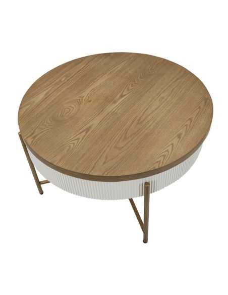 Tavolino contenitore Tolosa 80x48 cm bianco, piano frassino e gambe oro | Mauro Ferretti -MAURO FERRETTI