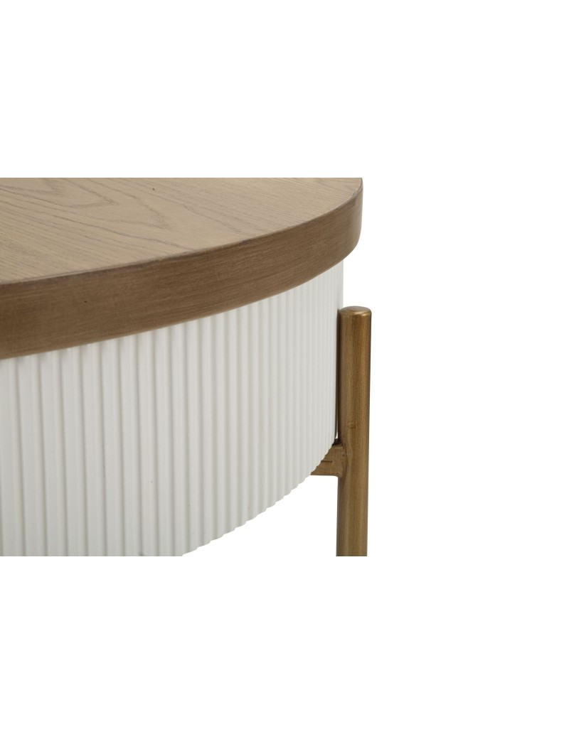 Tavolino contenitore Tolosa 80x48 cm bianco, piano frassino e gambe oro | Mauro Ferretti -MAURO FERRETTI