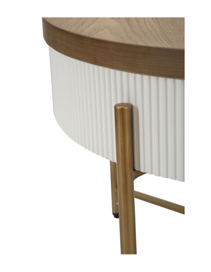 Tavolino contenitore Tolosa 80x48 cm bianco, piano frassino e gambe oro | Mauro Ferretti -MAURO FERRETTI