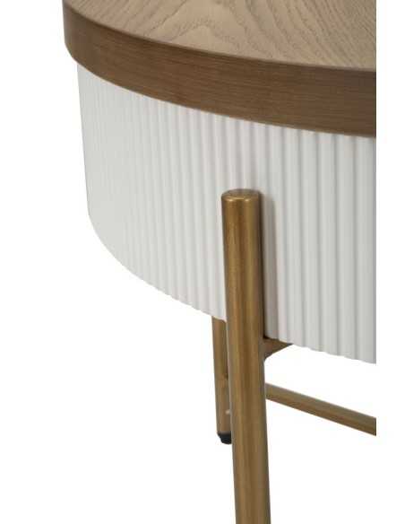 Tavolino contenitore Tolosa 80x48 cm bianco, piano frassino e gambe oro | Mauro Ferretti -MAURO FERRETTI