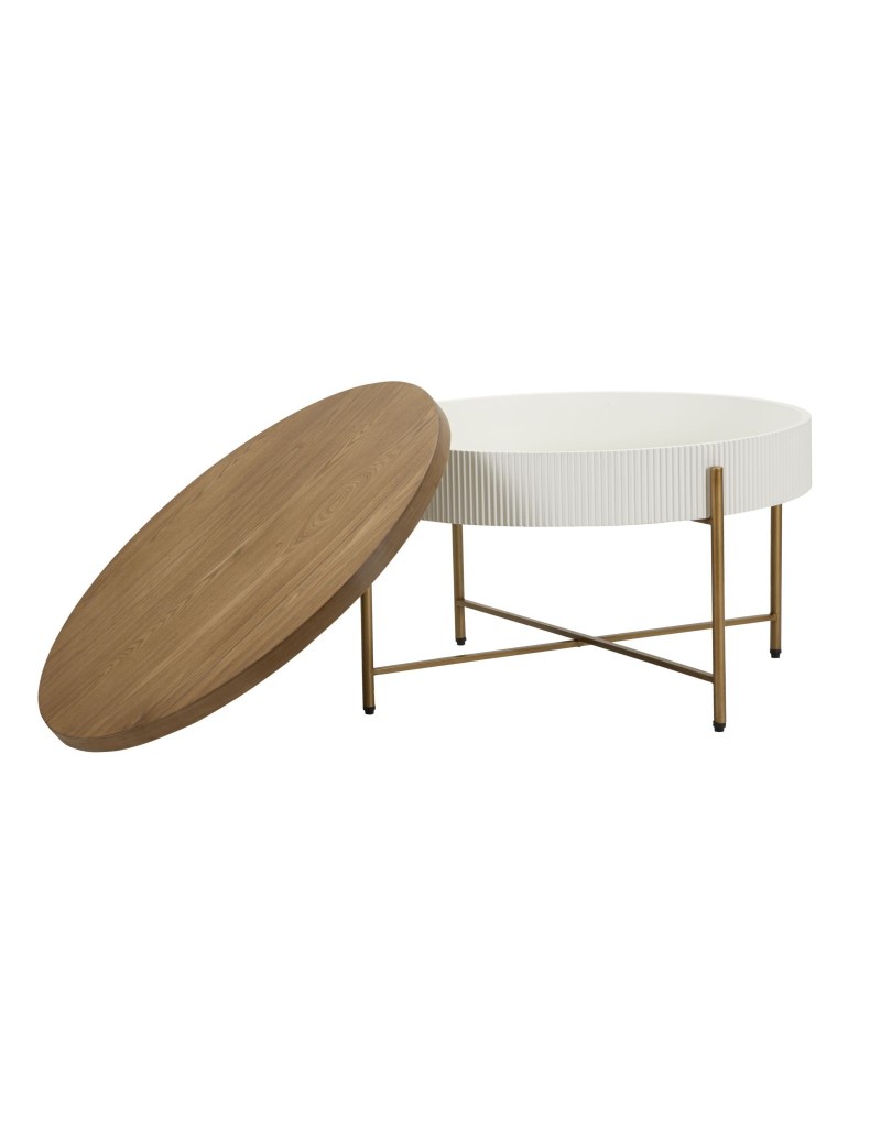 Tavolino contenitore Tolosa 80x48 cm bianco, piano frassino e gambe oro | Mauro Ferretti -MAURO FERRETTI