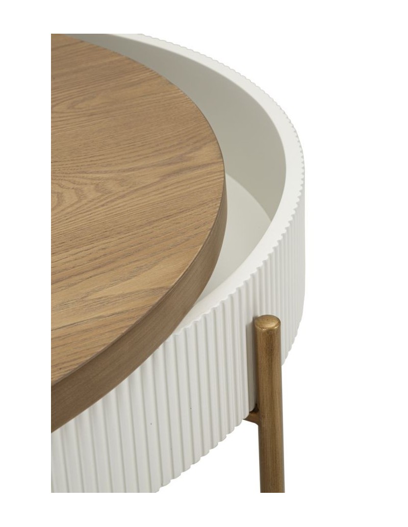 Tavolino contenitore Tolosa 80x48 cm bianco, piano frassino e gambe oro | Mauro Ferretti -MAURO FERRETTI