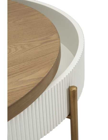 Tavolino contenitore Tolosa 80x48 cm bianco, piano frassino e gambe oro | Mauro Ferretti -MAURO FERRETTI