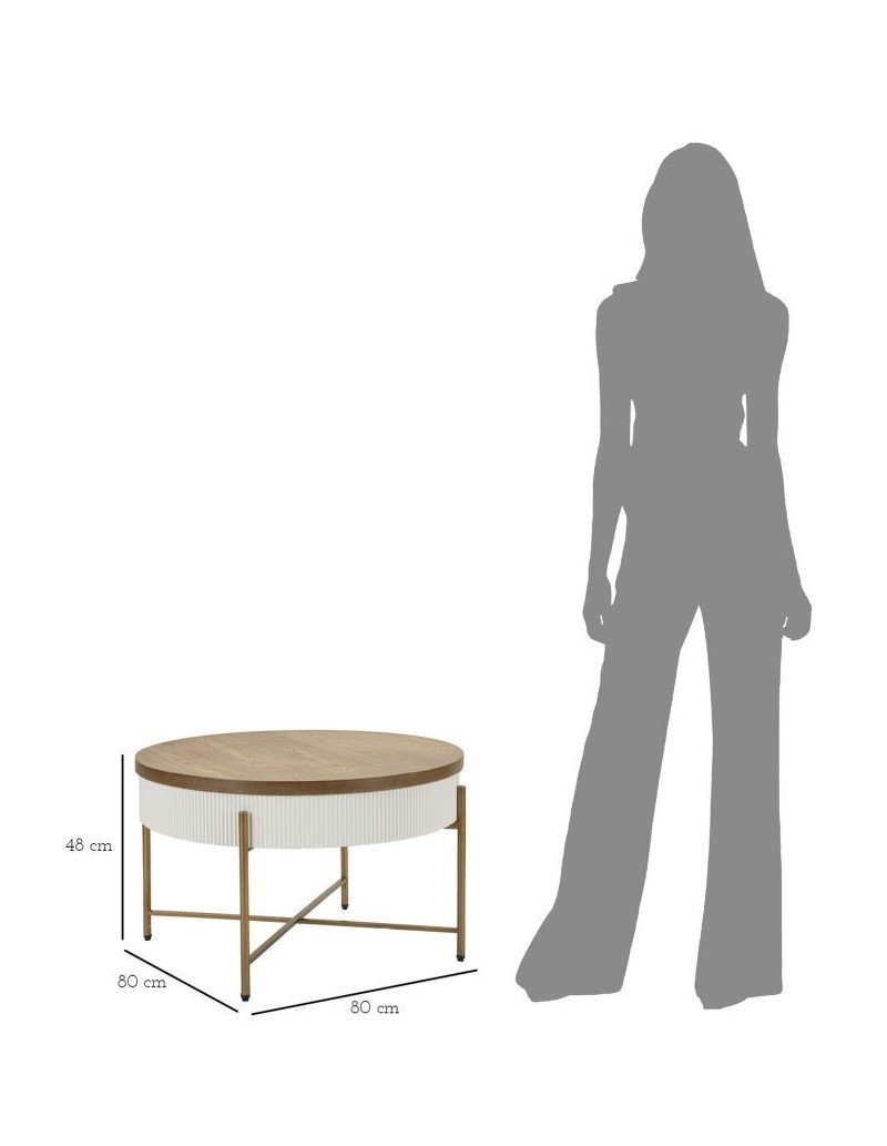 Tavolino contenitore Tolosa 80x48 cm bianco, piano frassino e gambe oro | Mauro Ferretti -MAURO FERRETTI