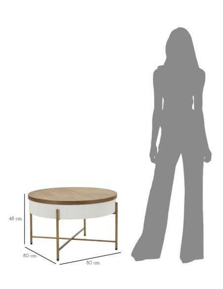 Tavolino contenitore Tolosa 80x48 cm bianco, piano frassino e gambe oro | Mauro Ferretti -MAURO FERRETTI