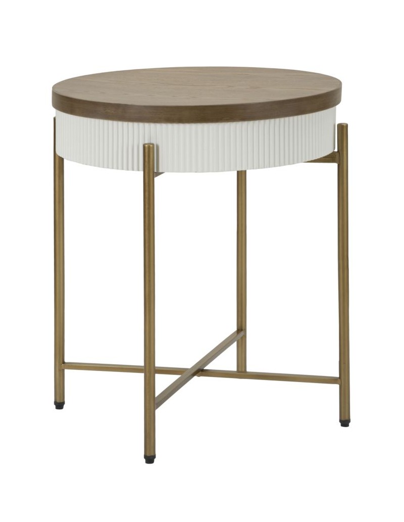 Comodino contenitore Tolosa 54,5 cm bianco, piano frassino e gambe oro | Mauro Ferretti -MAURO FERRETTI