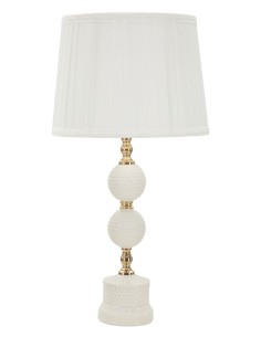 Lampada da tavolo in ceramica bianca a rilievi, paralume bianco e oro, H 59 cm | Mauro Ferretti -MAURO FERRETTI