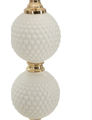 Lampada da tavolo in ceramica bianca a rilievi, paralume bianco e oro, H 59 cm | Mauro Ferretti -MAURO FERRETTI 2