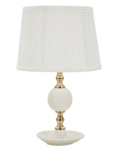 Lampada bassa in ceramica bianca a rilievi, paralume bianco e oro, H 40 cm | Mauro Ferretti -MAURO FERRETTI