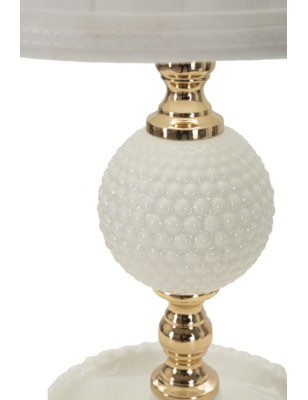 Lampada bassa in ceramica bianca a rilievi, paralume bianco e oro, H 40 cm | Mauro Ferretti -MAURO FERRETTI 2