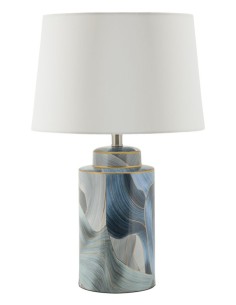 Lampada da tavolo grande in ceramica blu e oro con paralume bianco, H 64 cm | Mauro Ferretti -MAURO FERRETTI