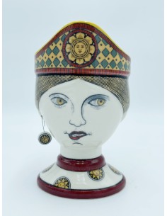 Statua testa di moro donna in ceramica con trame carte napoletane a denari | ARTE -ARTE by IL PUNTO
