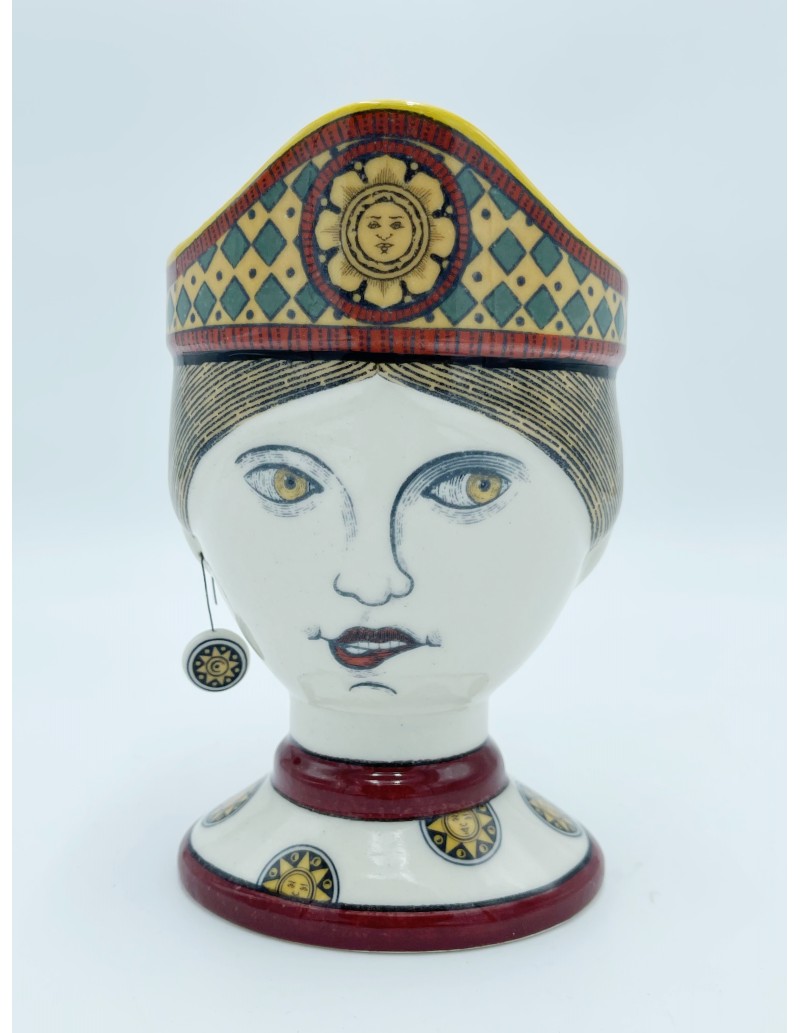 Statua testa di moro donna in ceramica con trame carte napoletane a denari | ARTE -ARTE by IL PUNTO