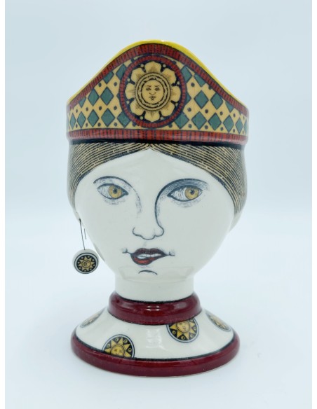 Statua testa di moro donna in ceramica con trame carte napoletane a denari | ARTE -ARTE by IL PUNTO