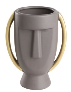 Vaso Volto etnico Radisson in ceramica grigio antracite con manici oro | Eglo -EGLO