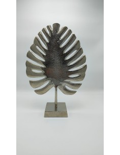 Scultura foglia di monstera in metallo ossidato argento, H 45 cm | Innova Living -INNOVA LIVING