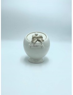 Fiocco contenitore a sfera porta sale in ceramica bianco avorio e tortora, H 16 cm | Ad Rem -AD REM