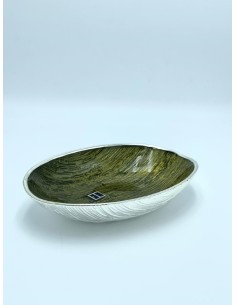 Ciotola vassoio in vetro granito e argento 999 verde oliva, 23x16 cm | Argenesi -ARGENESI