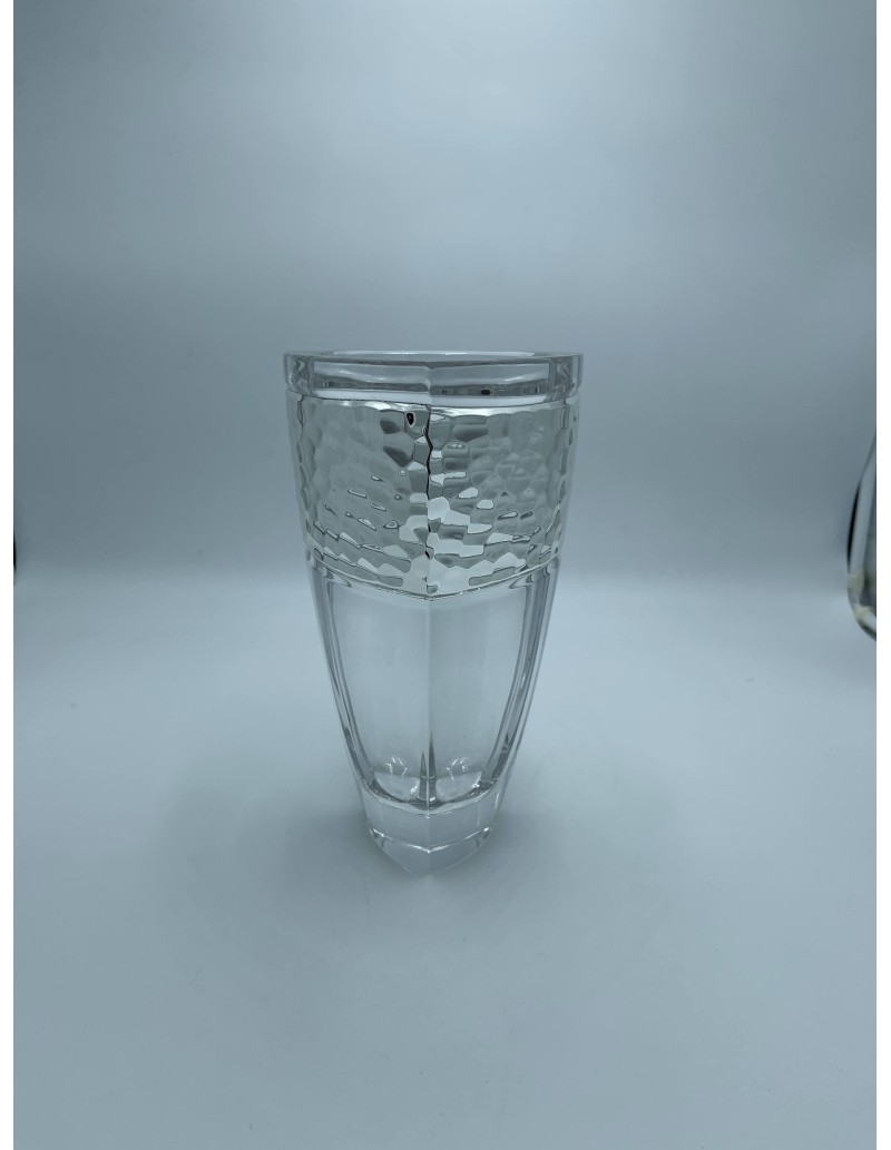 Vaso centrotavola in cristallo trasparente e argento 999, collezione Stone | Argenesi -ARGENESI