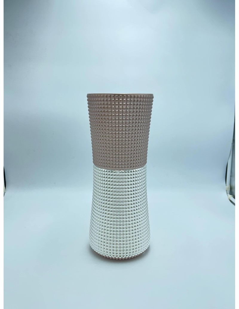 Vaso centrotavola in vetro rosa cipria e argento 999, collezione Quadri | Argenesi -ARGENESI