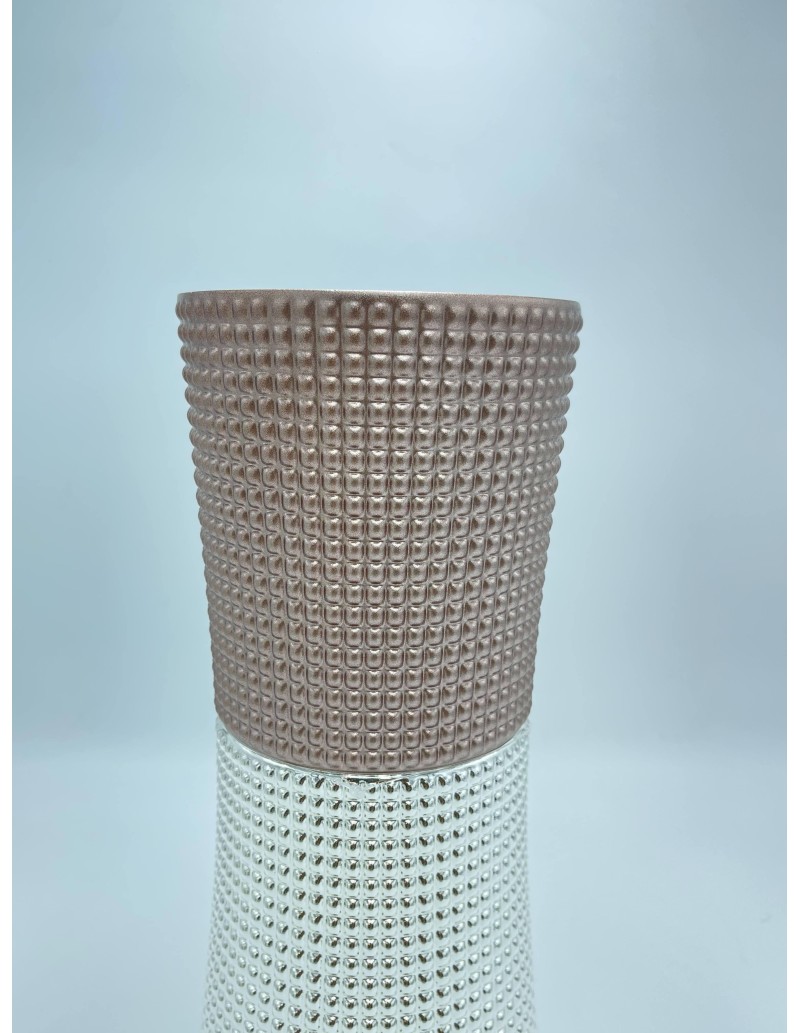 Vaso centrotavola in vetro rosa cipria e argento 999, collezione Quadri | Argenesi -ARGENESI